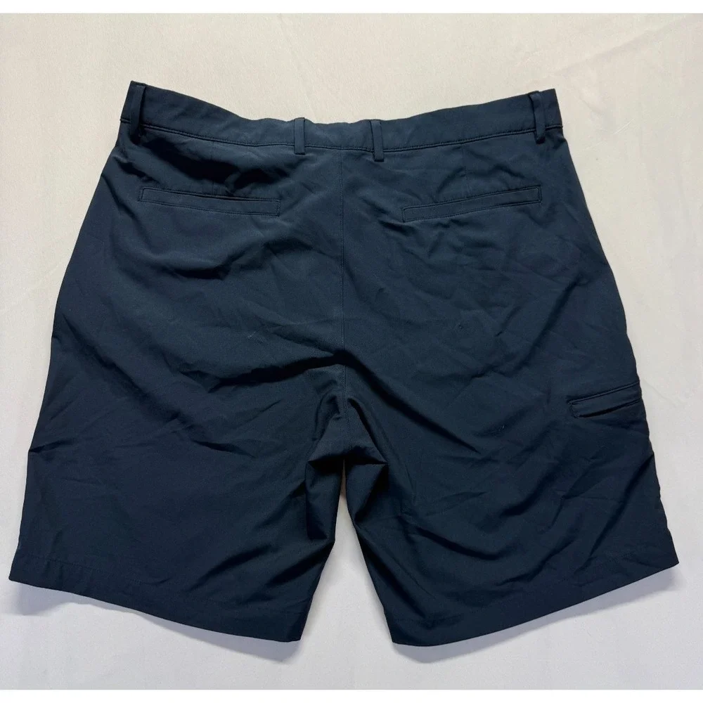Greg Norman Golf Shorts Men 36 Navy Blue Shark Logo Stretch Athletic Performance